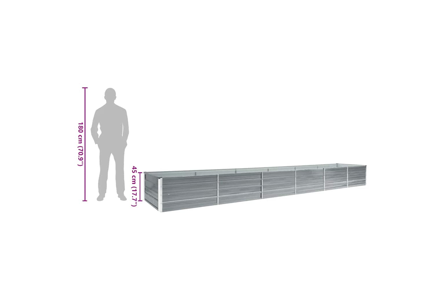 vidaXL 47064 Garden Raised Bed Galvanised Steel 480x80x45cm Grey-9