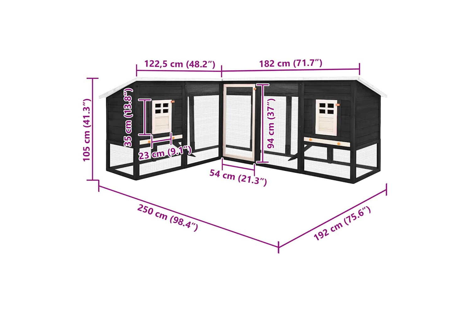 Vidaxl 170873 Outdoor Rabbit Hutch With Run Grey And White Solid Fir Wood-9