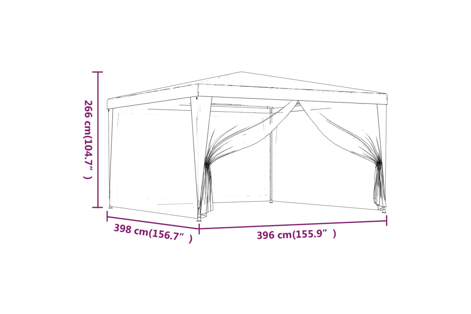 Vidaxl 48522 Party Tent With 4 Mesh Sidewalls 4x4 M White-8