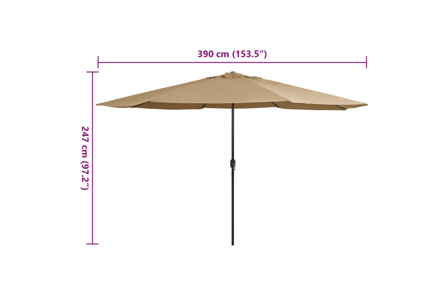 vidaXL Outdoor Parasol With Metal Pole 390cm Taupe-7