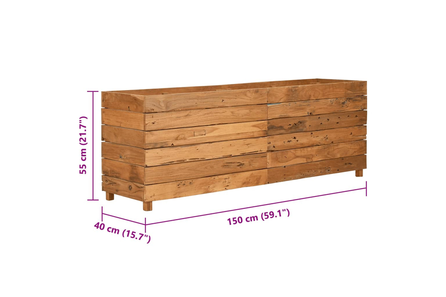 vidaXL Raised Bed 150x40x55cm Recycled Teak Wood And Steel-8