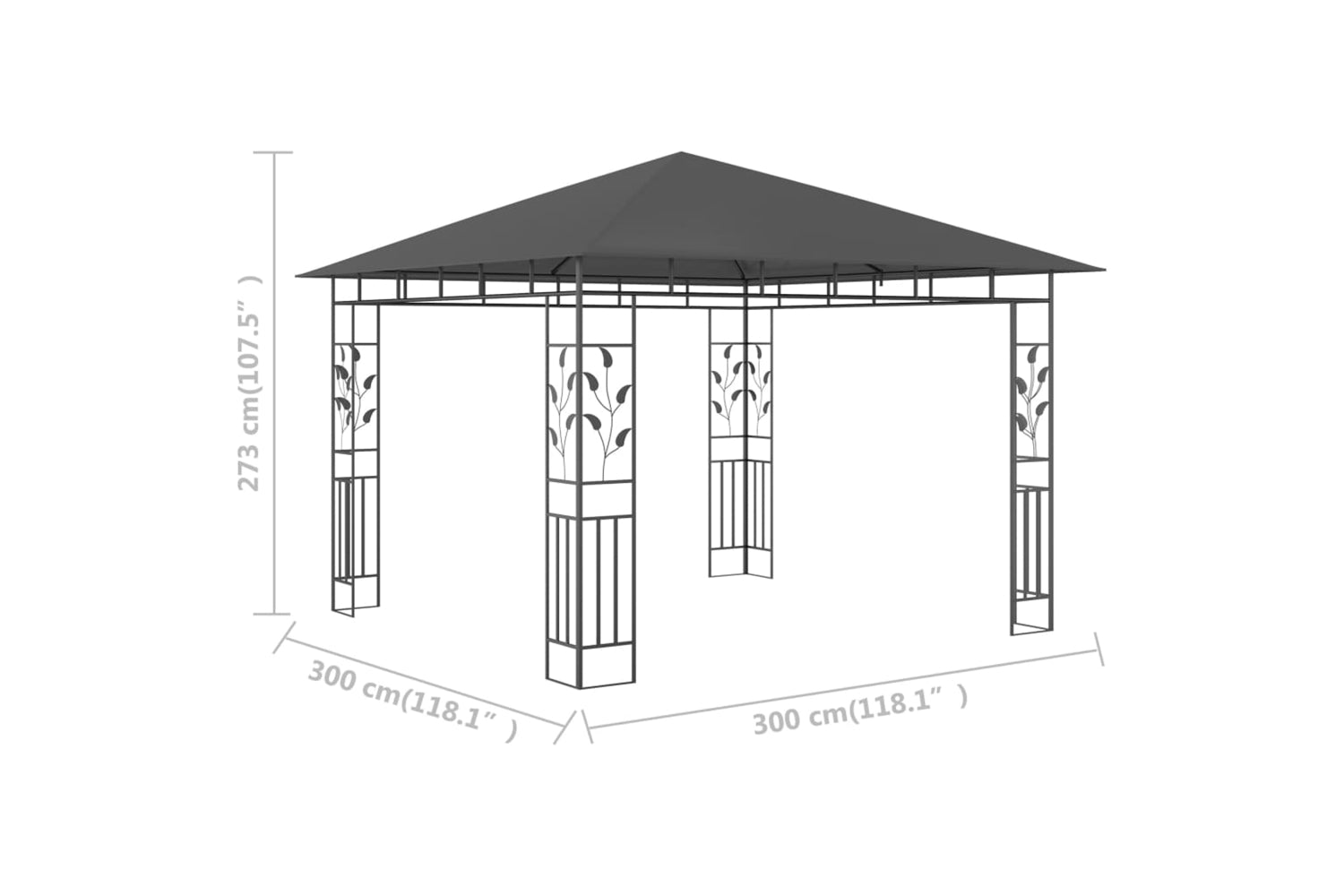 Vidaxl 47972 Gazebo With Mosquito Net 3x3x2.73 M Anthracite 180 G/mâ²-6