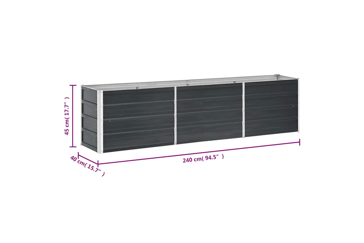 vidaXL 47047 Garden Raised Bed Galvanised Steel 240x40x45cm Anthracite-7