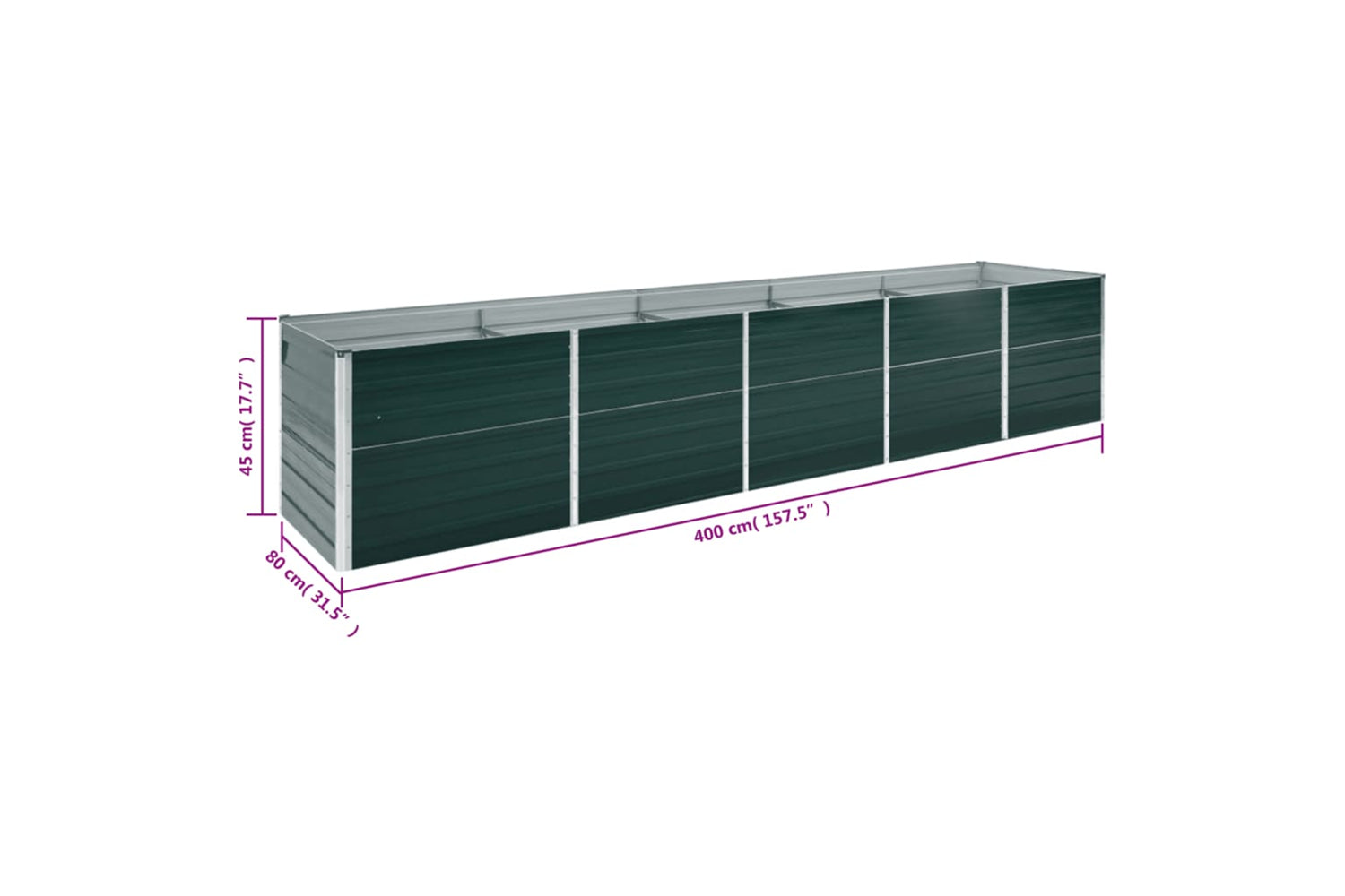 vidaXL 47057 Garden Raised Bed Galvanised Steel 400x80x45cm Green-7