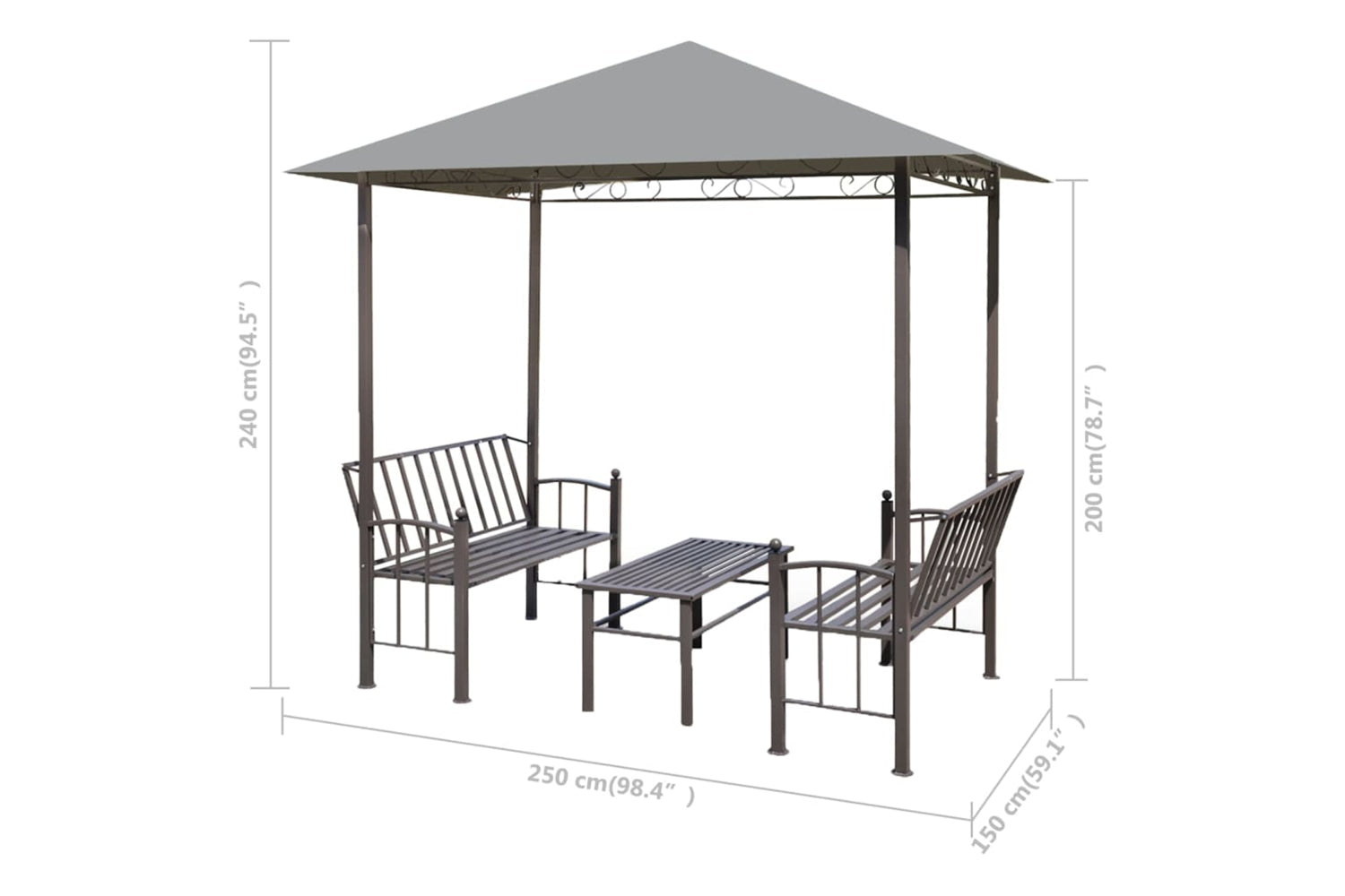 Vidaxl 44755 Garden Pavilion With Table And Benches 2.5x1.5x2.4 M Anthracite-4
