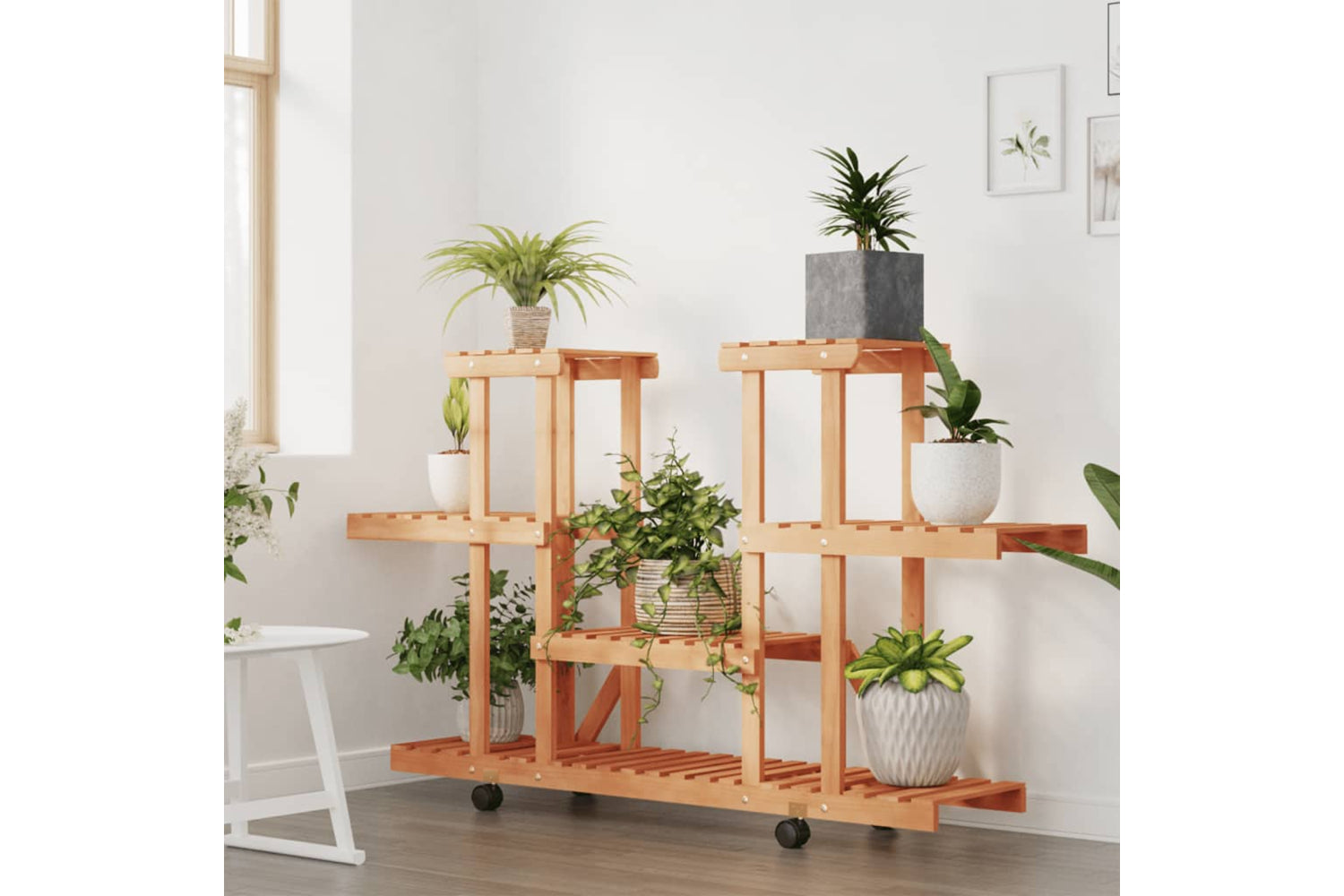 vidaXL 362856 Flower Stand With Wheels 110x25x78cm Solid Wood Fir-2