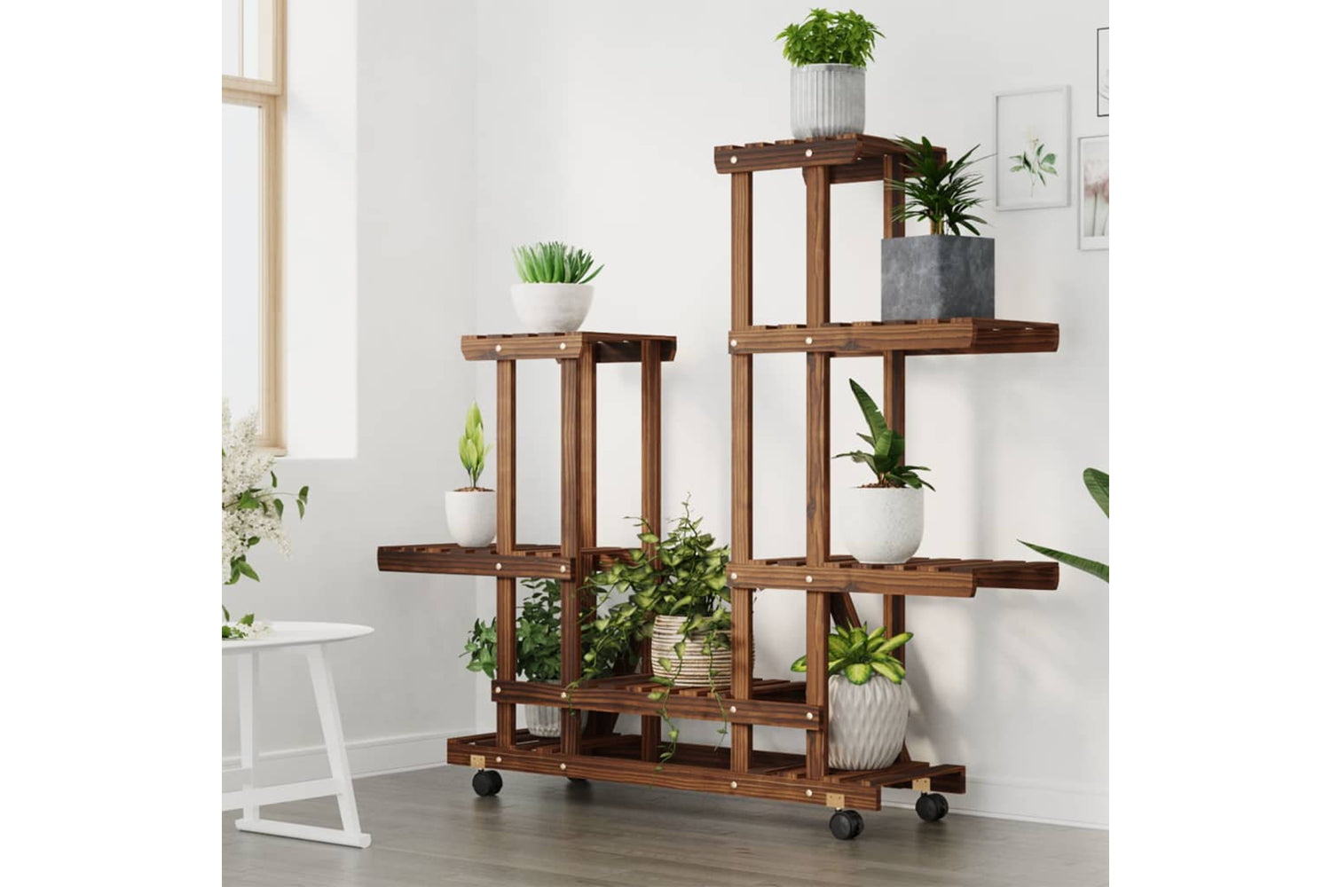 vidaXL 362863 Flower Stand With Wheels 95x25x101cm Solid Wood Fir-2