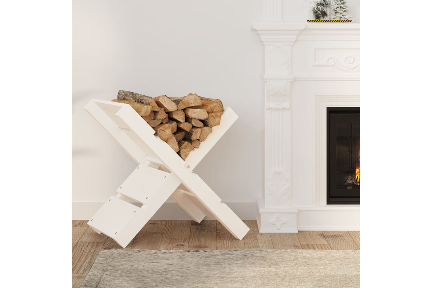 vidaXL 822448 Log Holder White 47x39.5x48cm Solid Wood Pine-2