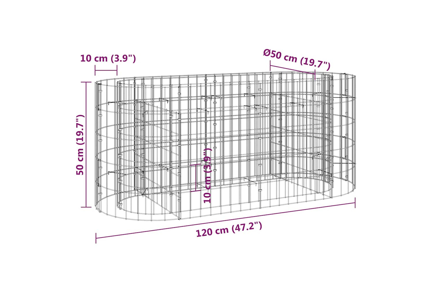 vidaXL 152024 Gabion Raised Bed Galvanised Iron 120x50x50cm-7