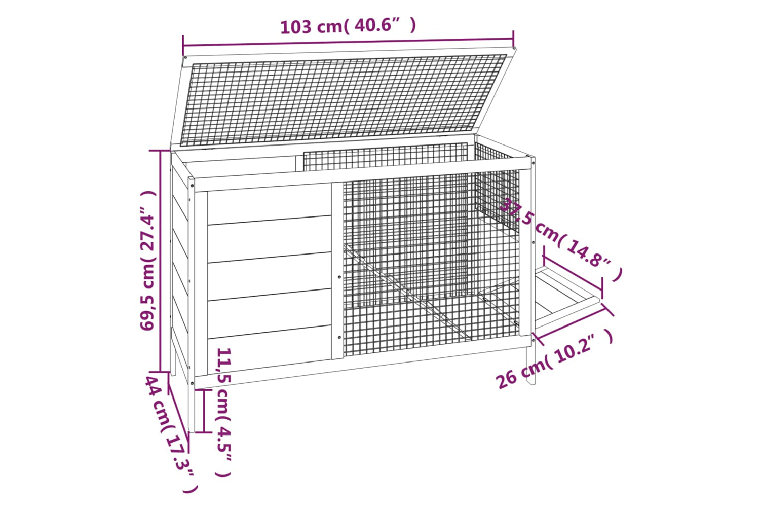 Vidaxl Rabbit Hutch Mocha 103x44x69.5 Cm Solid Wood Pine-5