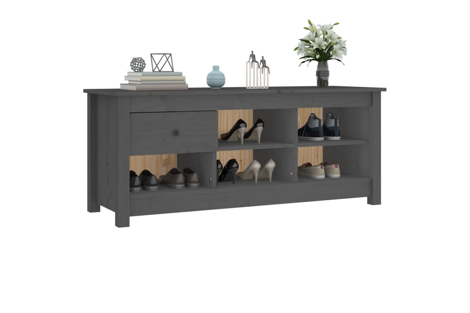 vidaXL 814596 Shoe Cabinet Grey 110x38x45.5cm Solid Wood Pine-6