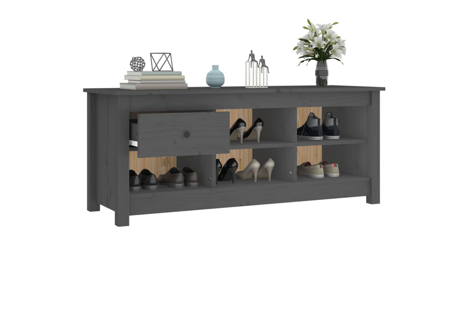 vidaXL 814596 Shoe Cabinet Grey 110x38x45.5cm Solid Wood Pine-7