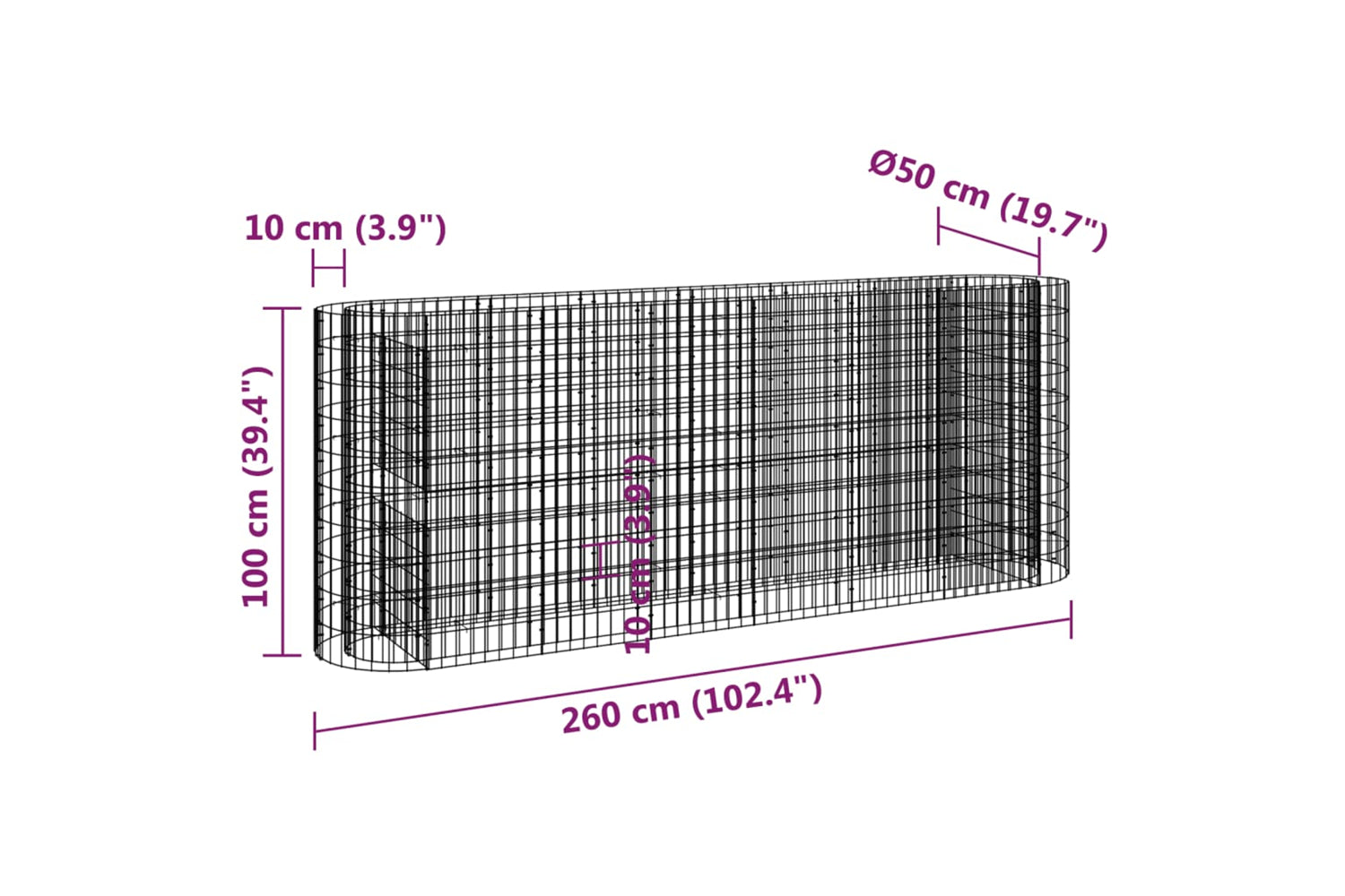vidaXL 152034 Gabion Raised Bed Galvanised Iron 260x50x100cm-7