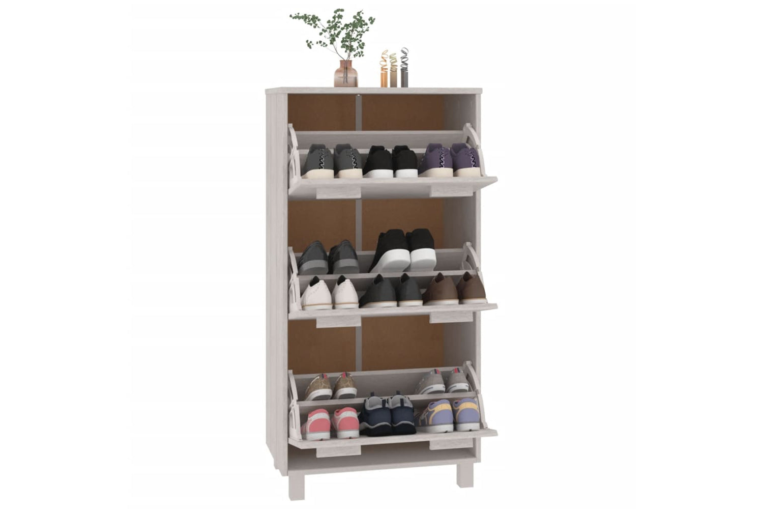 vidaXL Shoe Cabinet Hamar White 59.5x35x117cm Solid Wood Pine-6