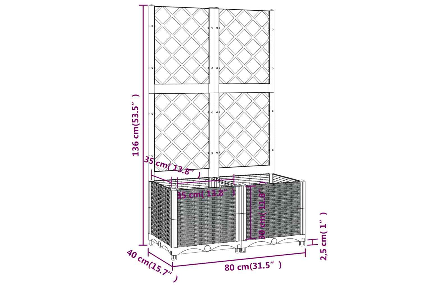 vidaXL Garden Planter With Trellis Dark Grey 80x40x136cm Pp-7