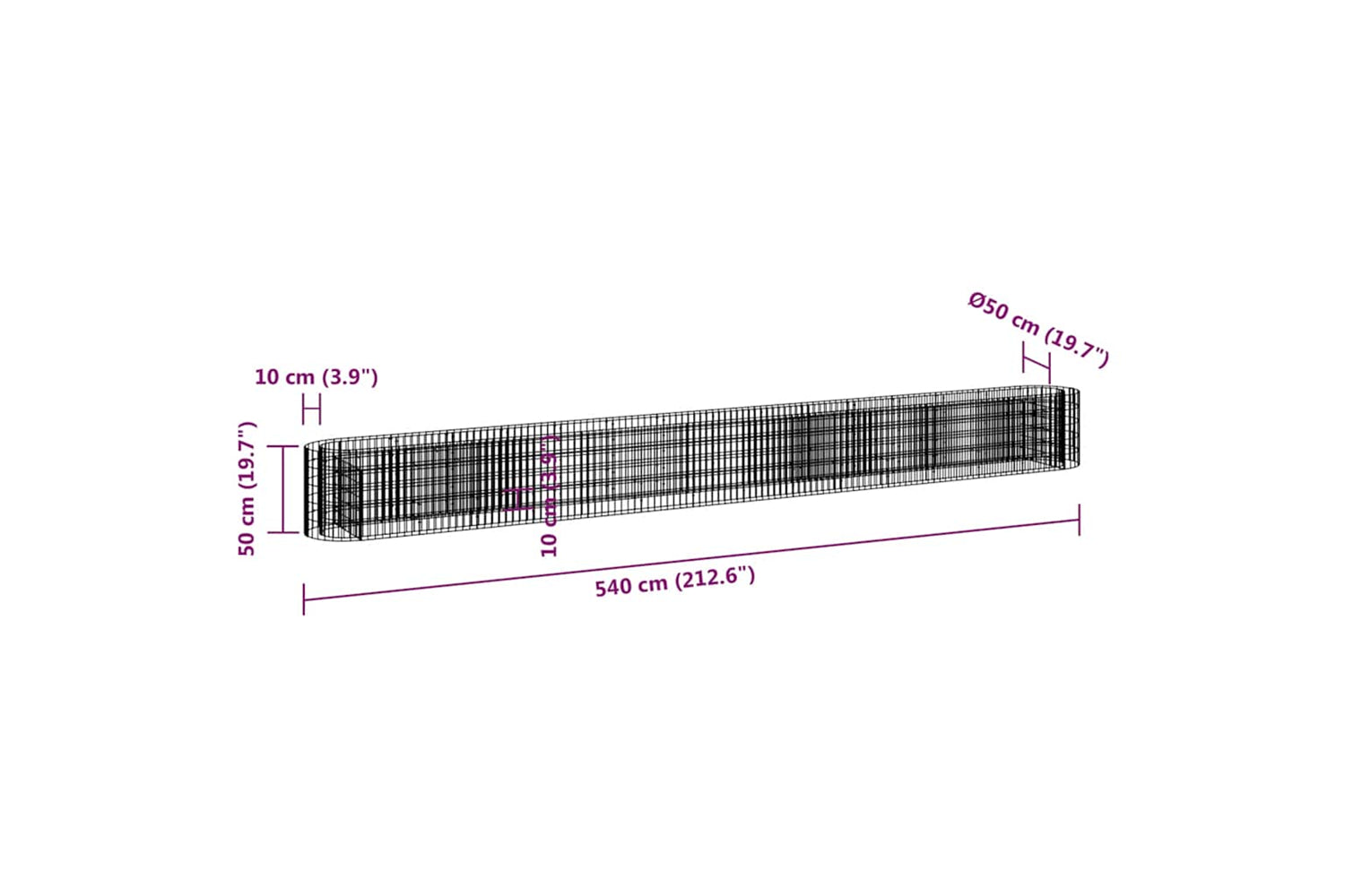 vidaXL 152030 Gabion Raised Bed Galvanised Iron 540x50x50cm-7