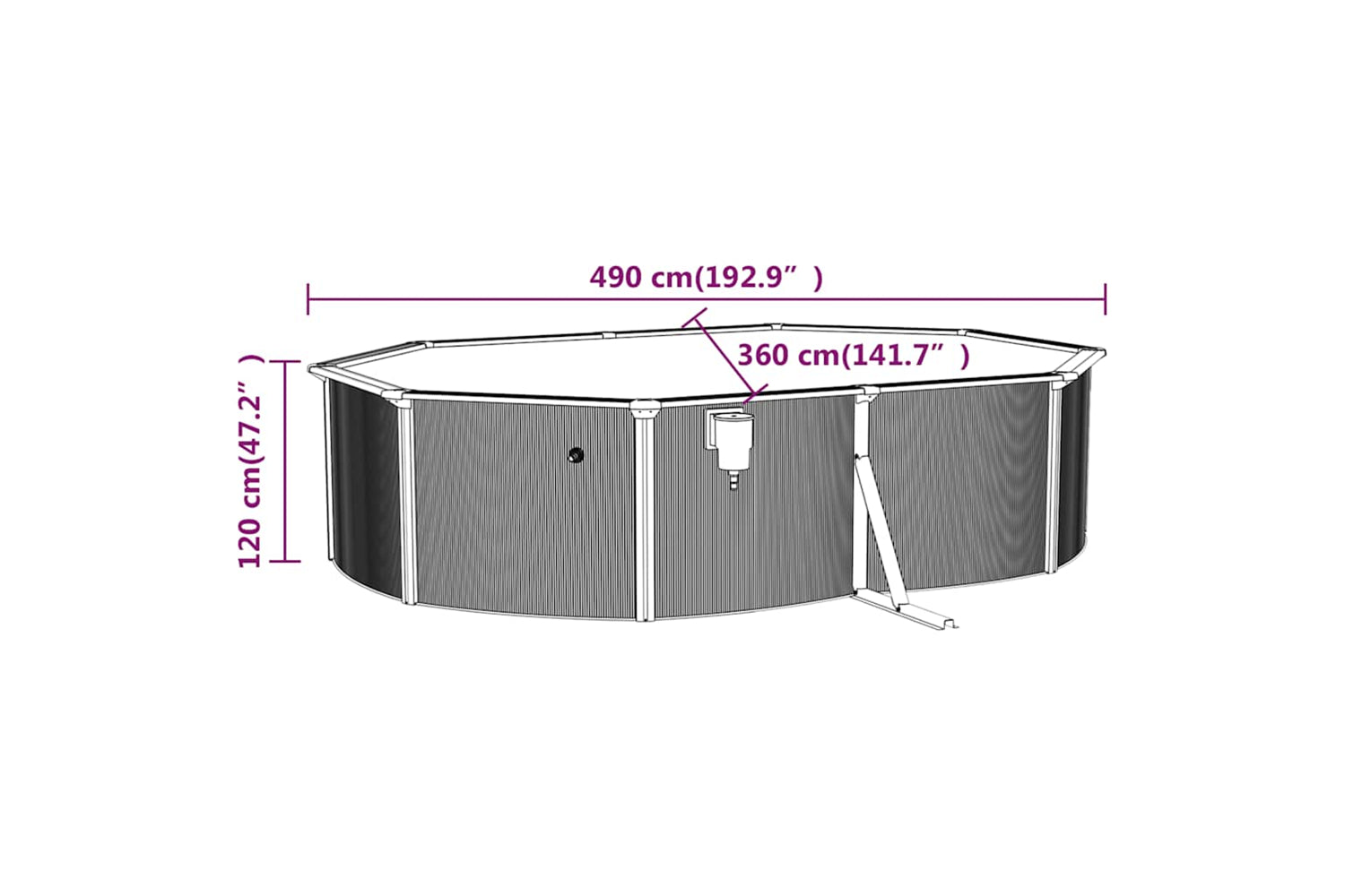 Vidaxl Swimming Pool With Steel Wall Oval 490x360x120 Cm White-8