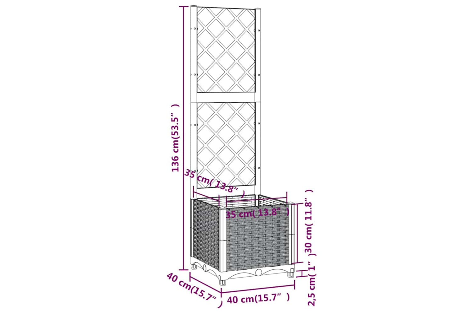 vidaXL Garden Planter With Trellis Dark Grey 40x40x136cm Pp-7