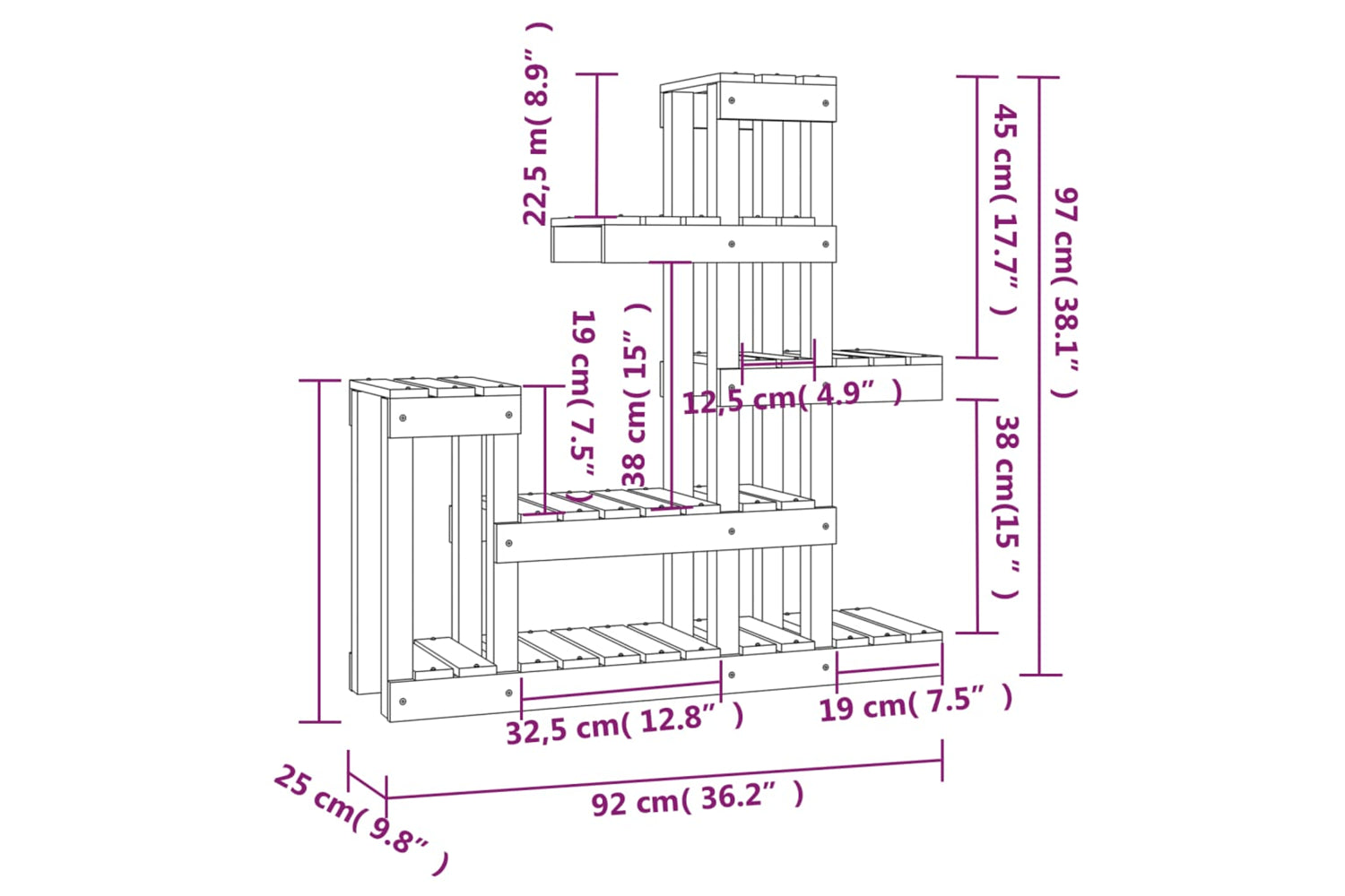 vidaXL 822102 Plant Stand 92x25x97cm Solid Wood Pine-7