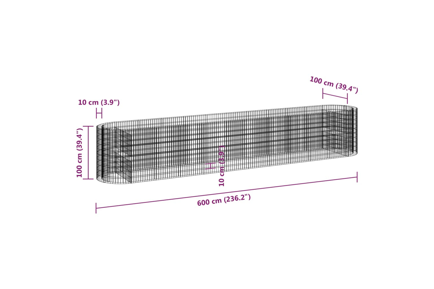 vidaXL 152049 Gabion Raised Bed Galvanised Iron 600x100x100cm-7