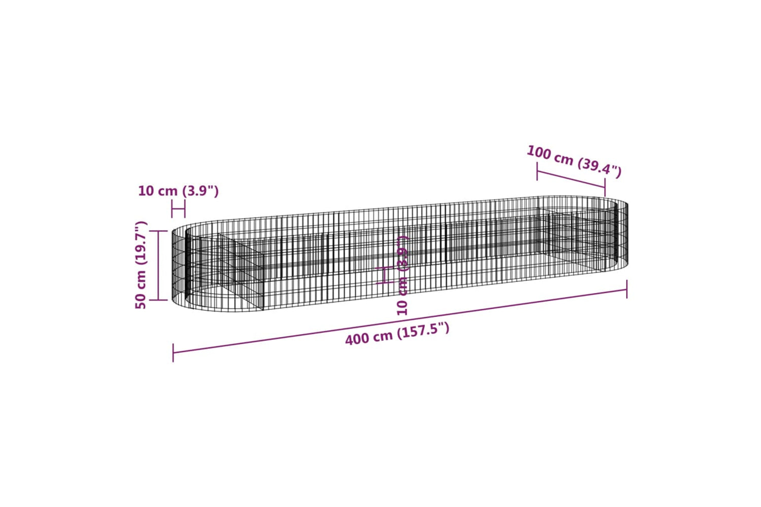 vidaXL 152042 Gabion Raised Bed Galvanised Iron 400x100x50cm-7