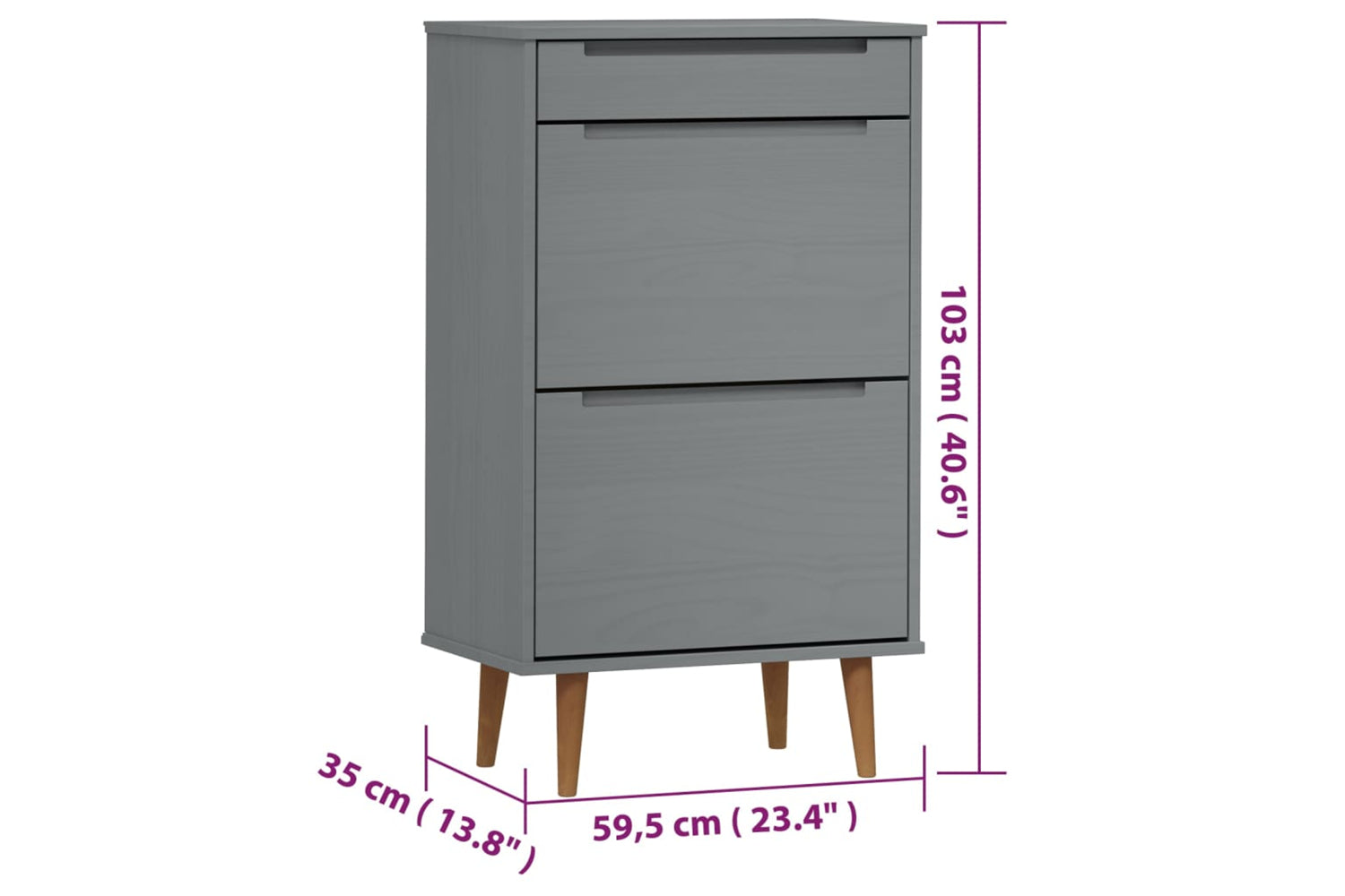 vidaXL 350527 Shoe Cabinet Molde Grey 59,5x35x103cm Solid Wood Pine-7