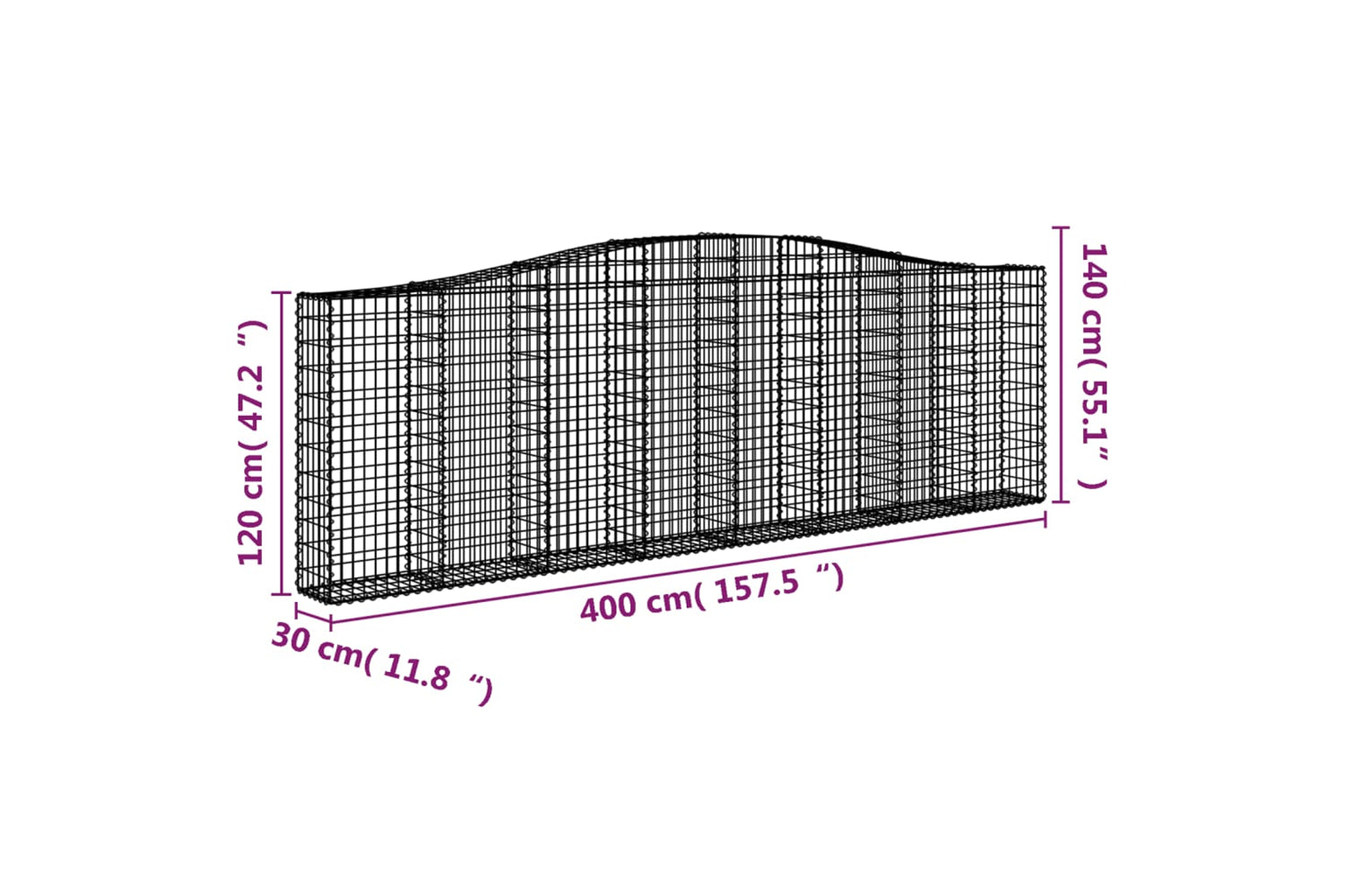 vidaXL 3145842 Arched Gabion Baskets 5 Pcs 400x30x120/140cm Galvanised Iron-5