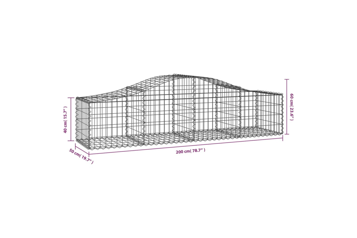 vidaXL 3145581 Arched Gabion Baskets 6 Pcs 200x50x40/60cm Galvanised Iron-5