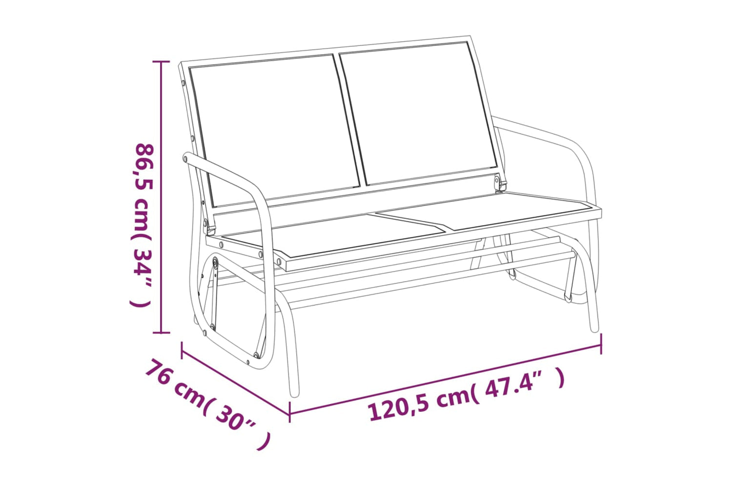 vidaXL 362708 Garden Glider Bench Black 120.5x76x86.5cm Textilene&steel-6