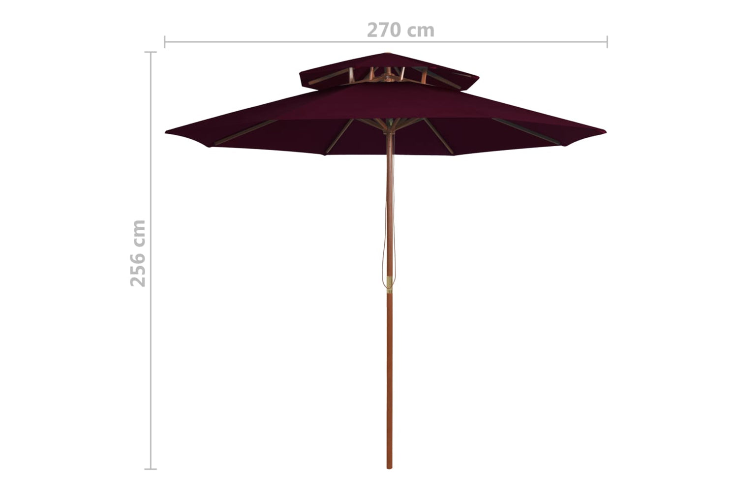 vidaXL 313764 Double Decker Parasol With Wooden Pole Bordeaux Red 270cm-6