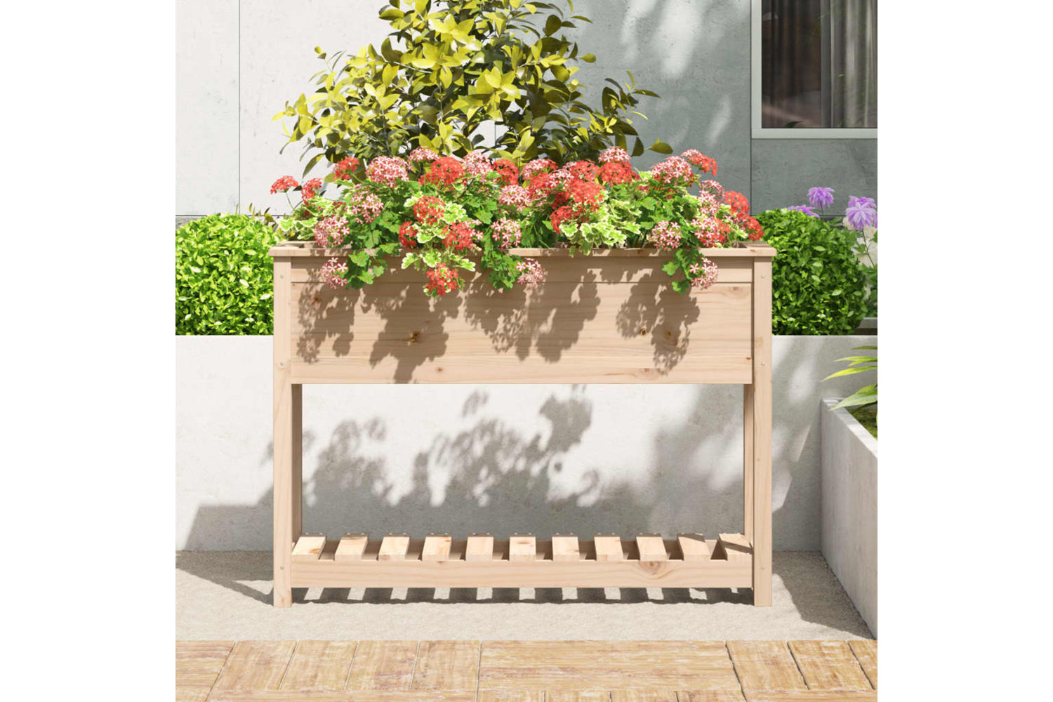 vidaXL 823766 Planter With Shelf 111.5x34.5x81cm Solid Wood Pine-2