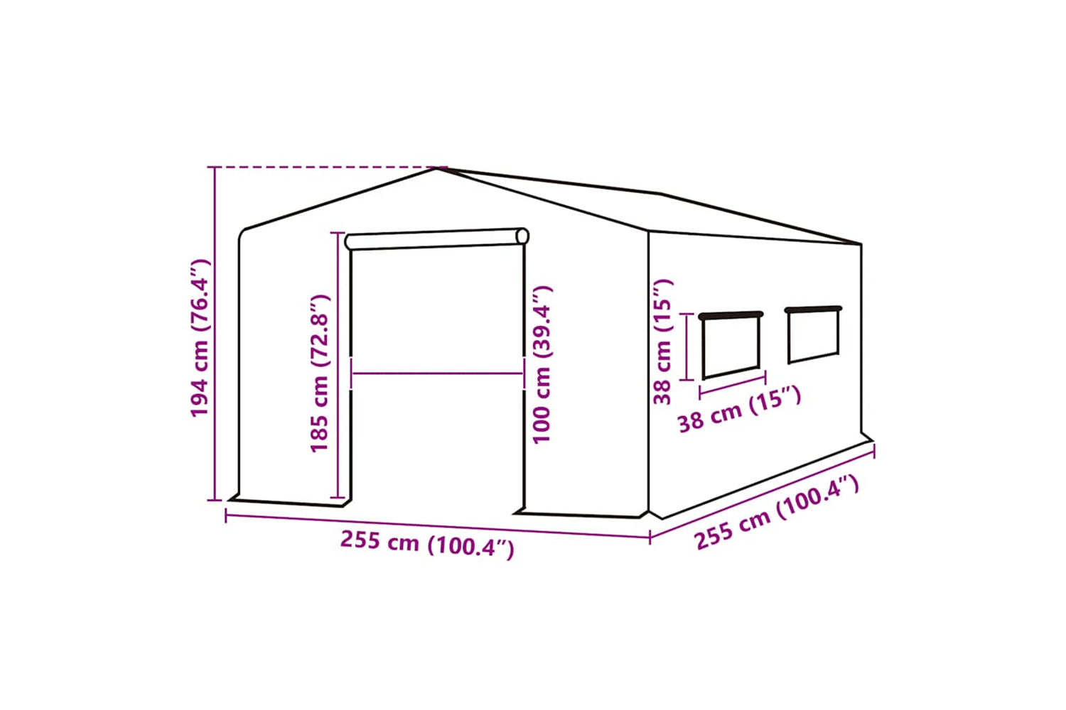 vidaXL 316450 Greenhouse Replacement Cover (6.5025 mÂ²) 255x255x194cm Green-6
