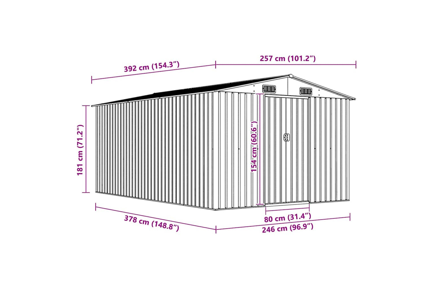 vidaXL 143345 Garden Shed 257x392x181cm Metal Grey-9