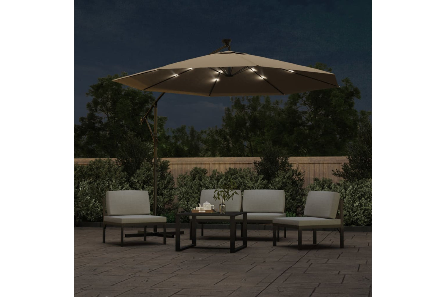 Vidaxl 44522 Cantilever Umbrella With Led Lights And Steel Pole 300 Cm Taupe-2