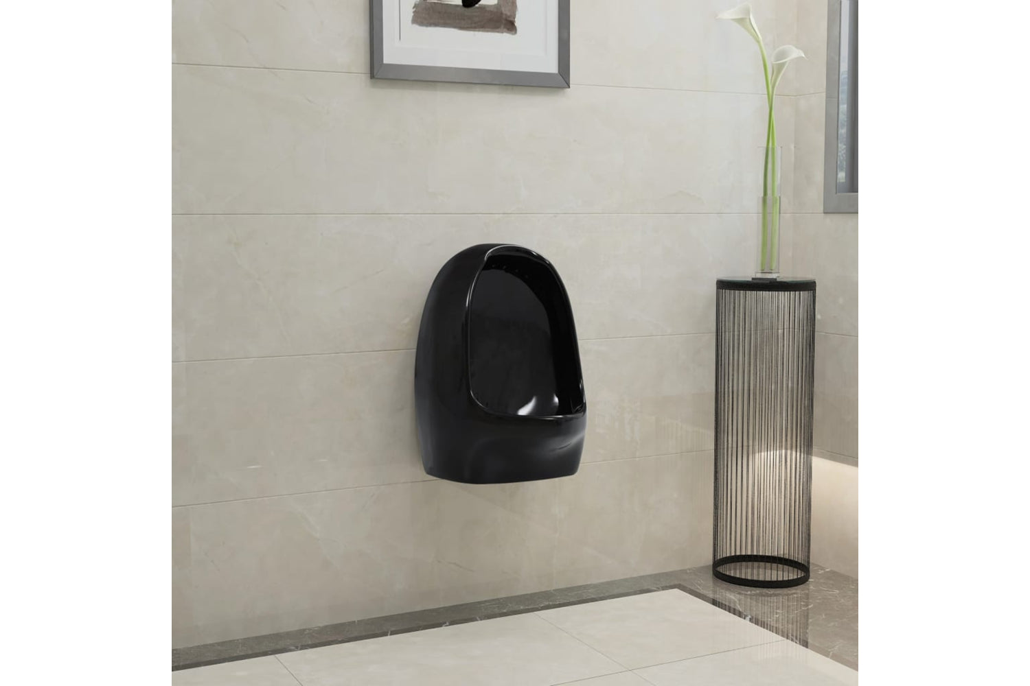 Vidaxl 143988 Wall Hung Urinal With Flush Valve Ceramic Black-2