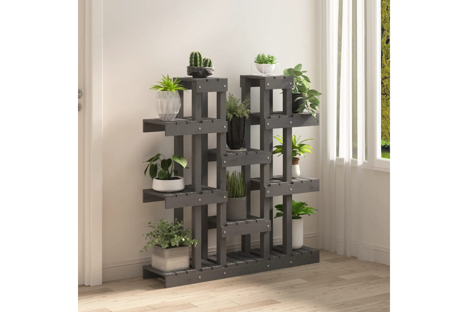 vidaXL 822094 Plant Stand Grey 104.5x25x109.5cm Solid Wood Pine-2