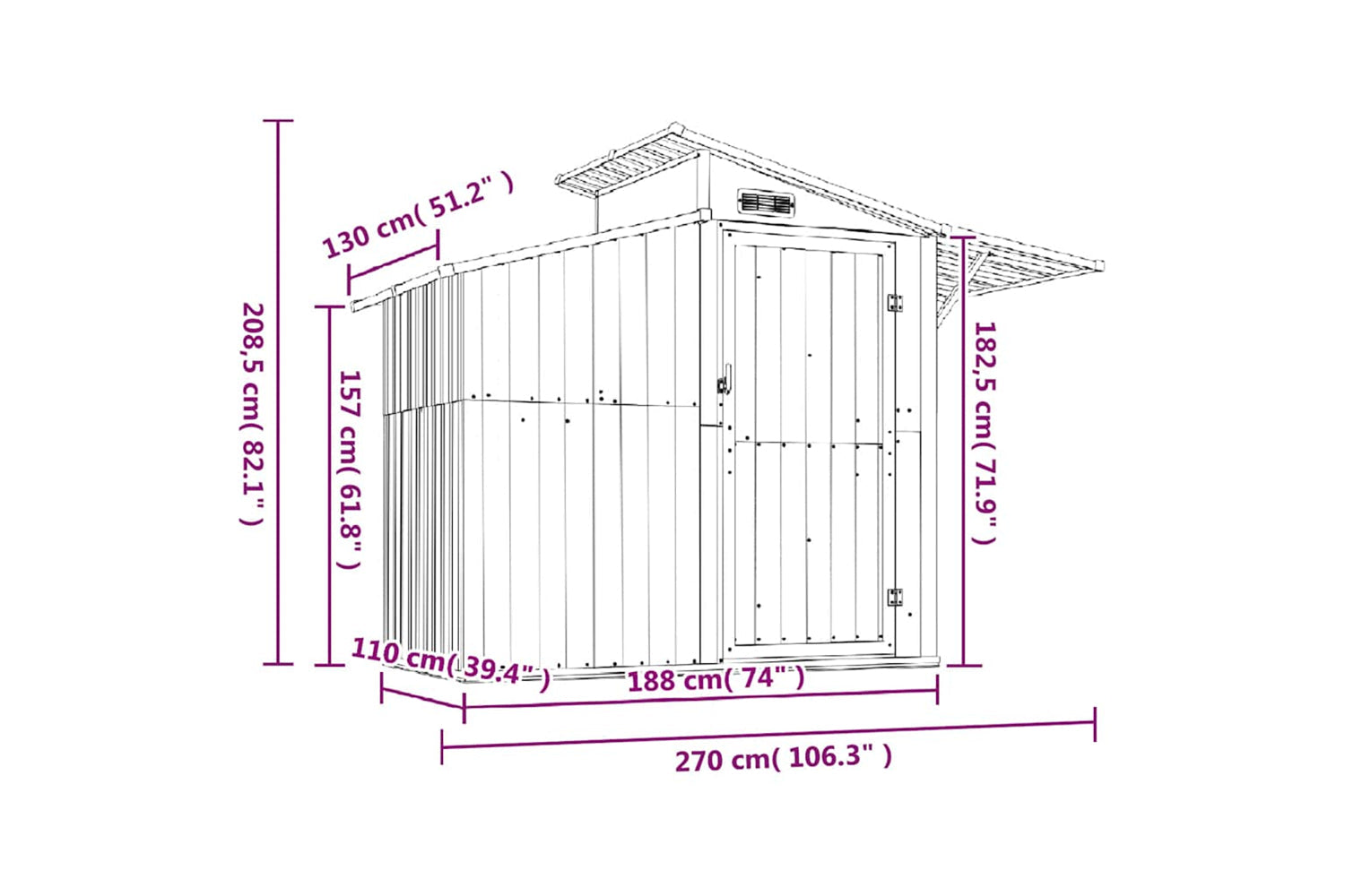 vidaXL 316245 Garden Shed Brown 270x130x208.5cm Galvanised Steel-6