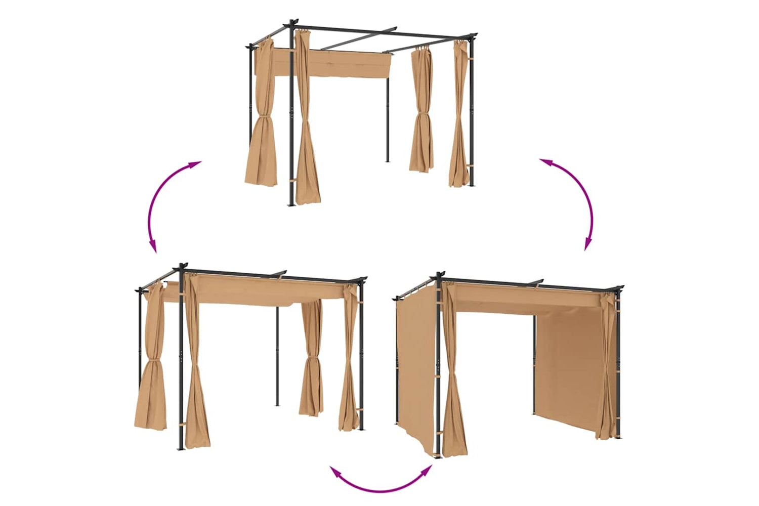 Vidaxl Gazebo With Curtains 3x3 M Taupe Steel-6