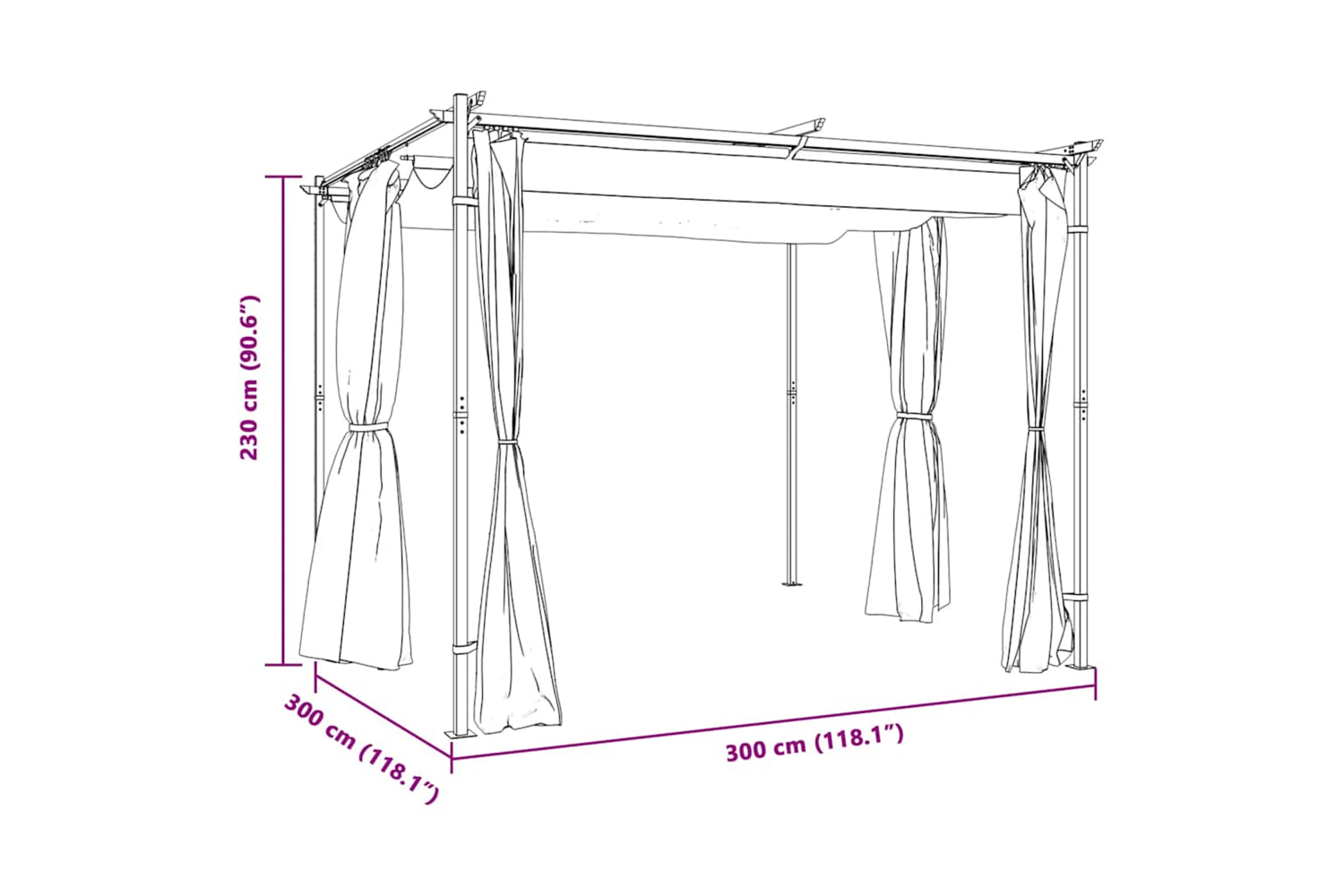 Vidaxl Gazebo With Curtains 3x3 M Taupe Steel-7