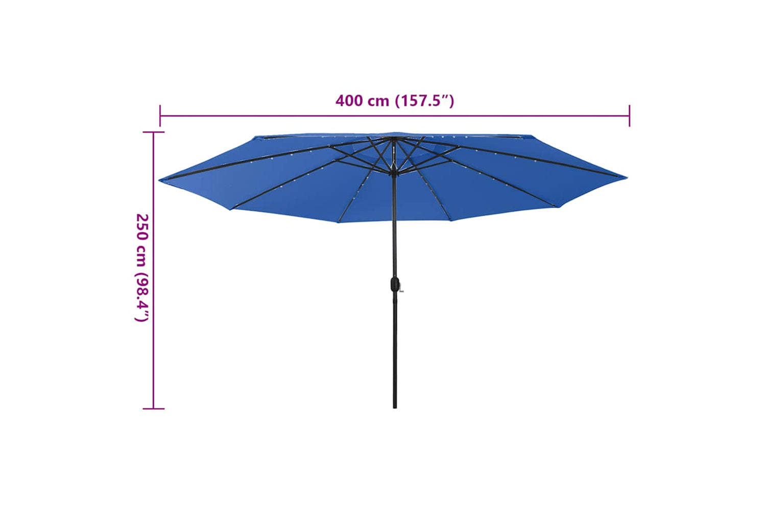 vidaXL 312537 Outdoor Parasol With Led Lights And Metal Pole 400cm Azure Blue-7