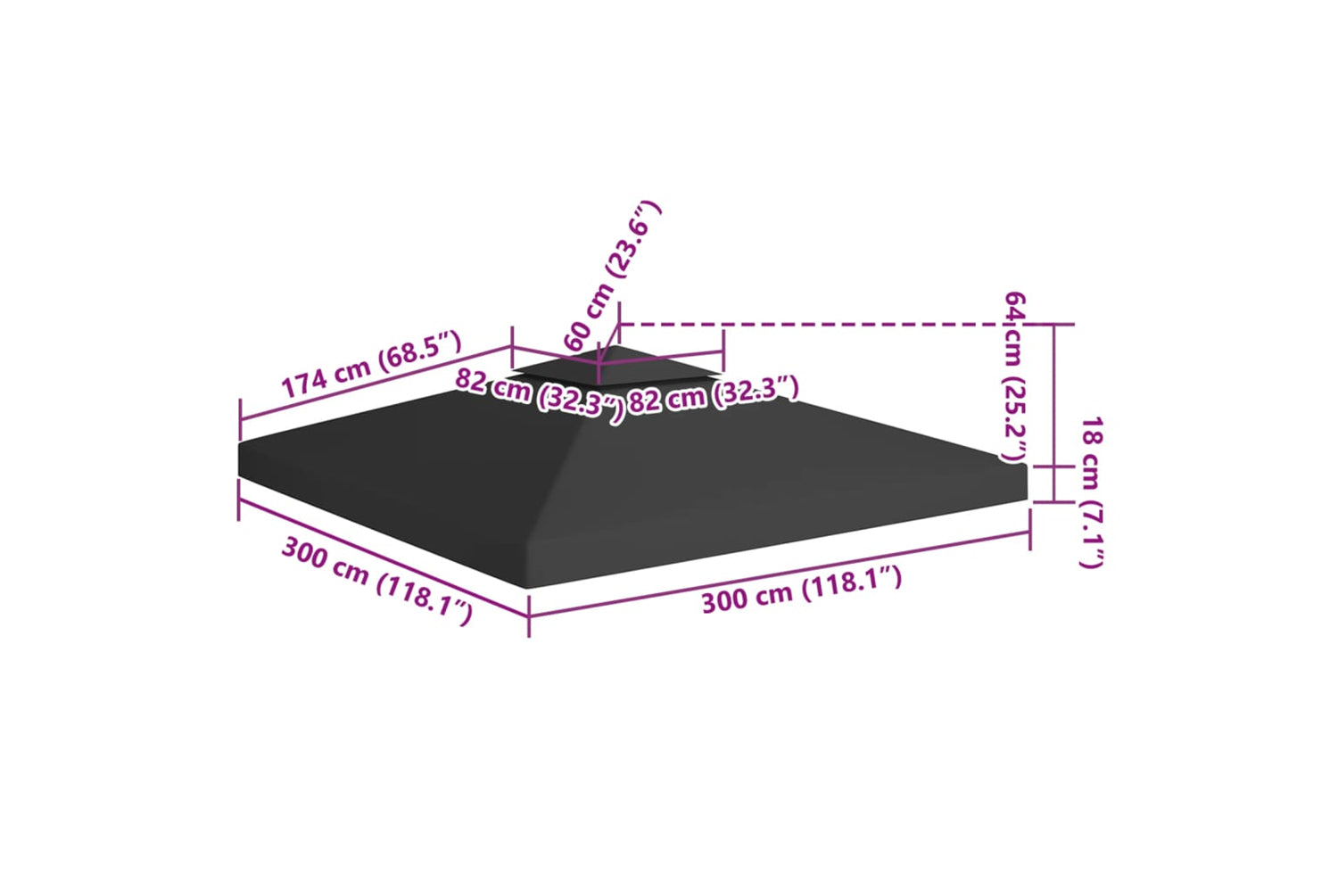 Vidaxl 2-tier Gazebo Top Cover 310 G/m2 3x3 M Black-7