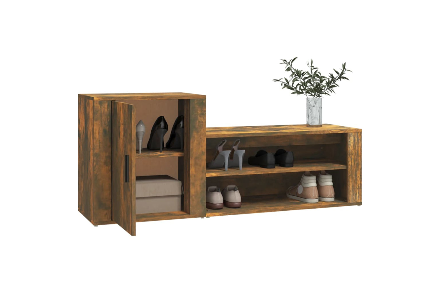 vidaXL 816749 Shoe Cabinet Smoked Oak 130x35x54cm Engineered Wood-3