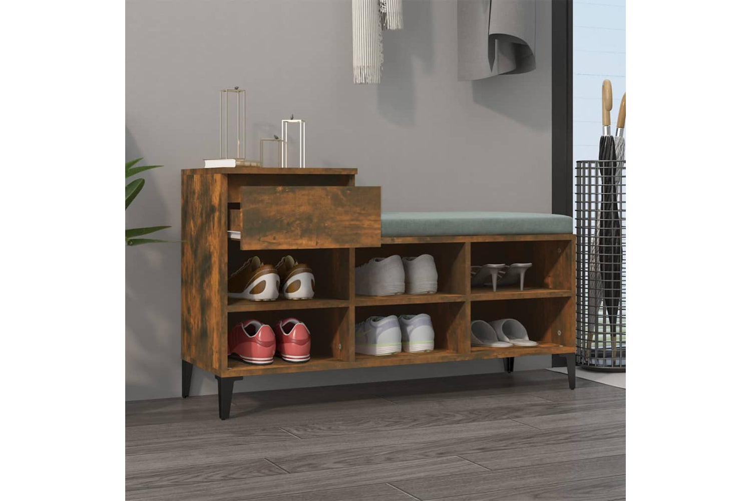 vidaXL 821217 Shoe Cabinet Smoked Oak 102x36x60cm Engineered Wood-2