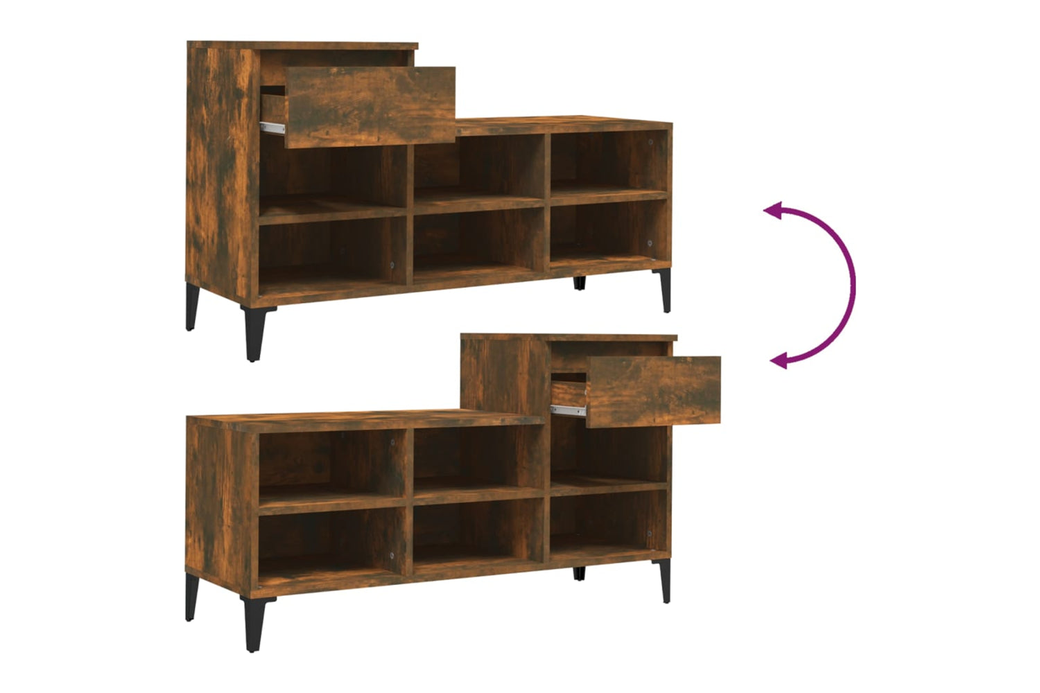 vidaXL 821217 Shoe Cabinet Smoked Oak 102x36x60cm Engineered Wood-8