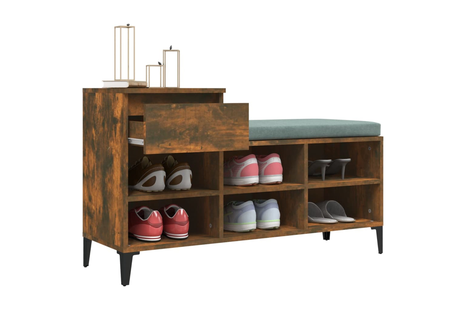 vidaXL 821217 Shoe Cabinet Smoked Oak 102x36x60cm Engineered Wood-4
