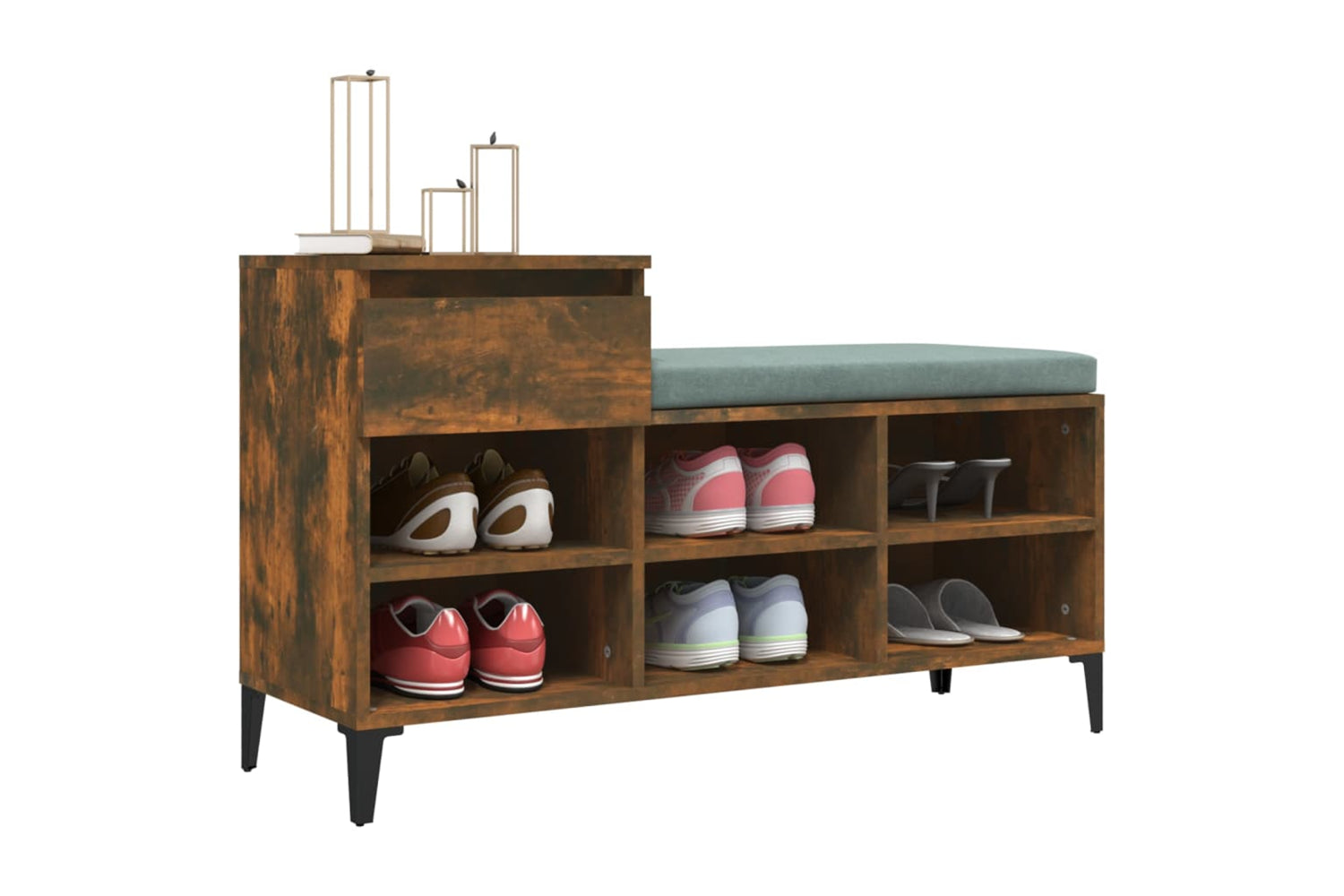 vidaXL 821217 Shoe Cabinet Smoked Oak 102x36x60cm Engineered Wood-3