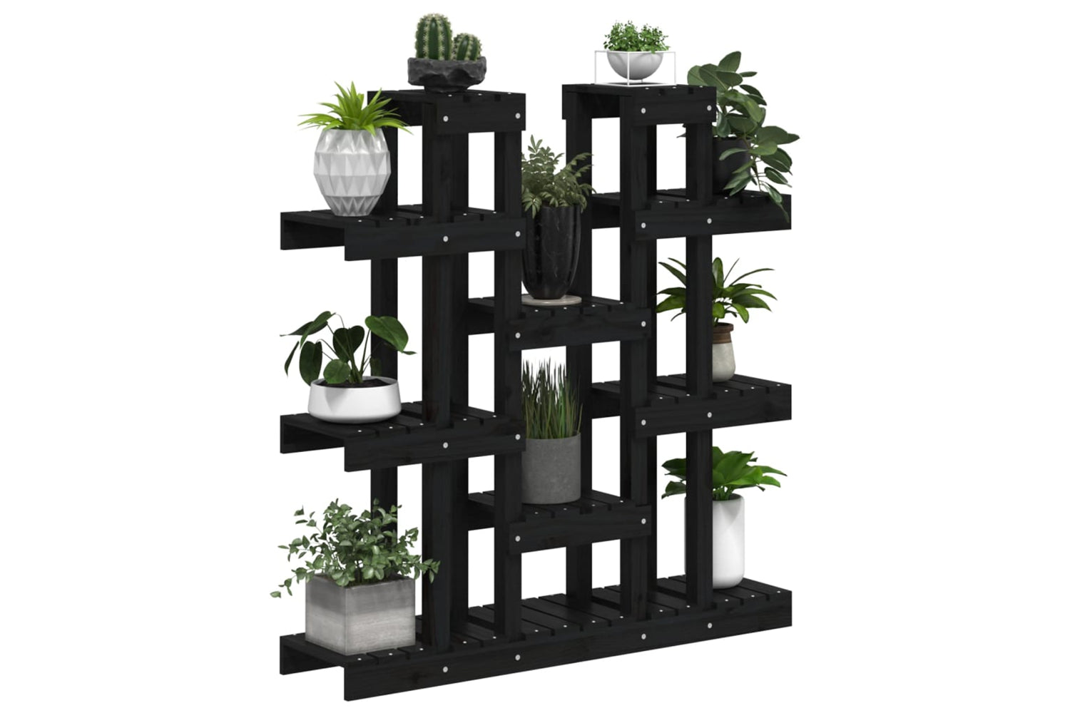 vidaXL 822096 Plant Stand Black 104.5x25x109.5cm Solid Wood Pine-3