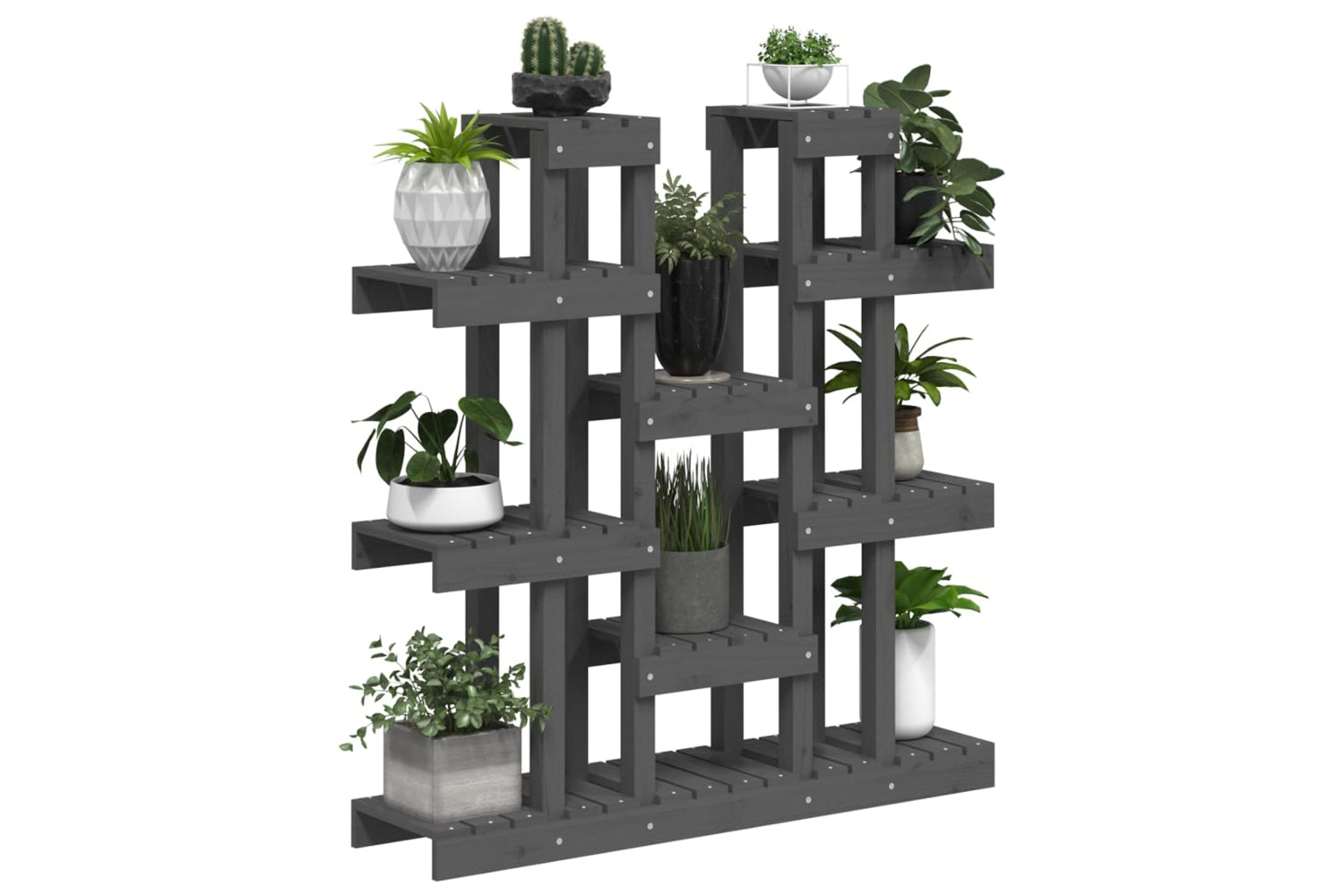 vidaXL 822094 Plant Stand Grey 104.5x25x109.5cm Solid Wood Pine-3