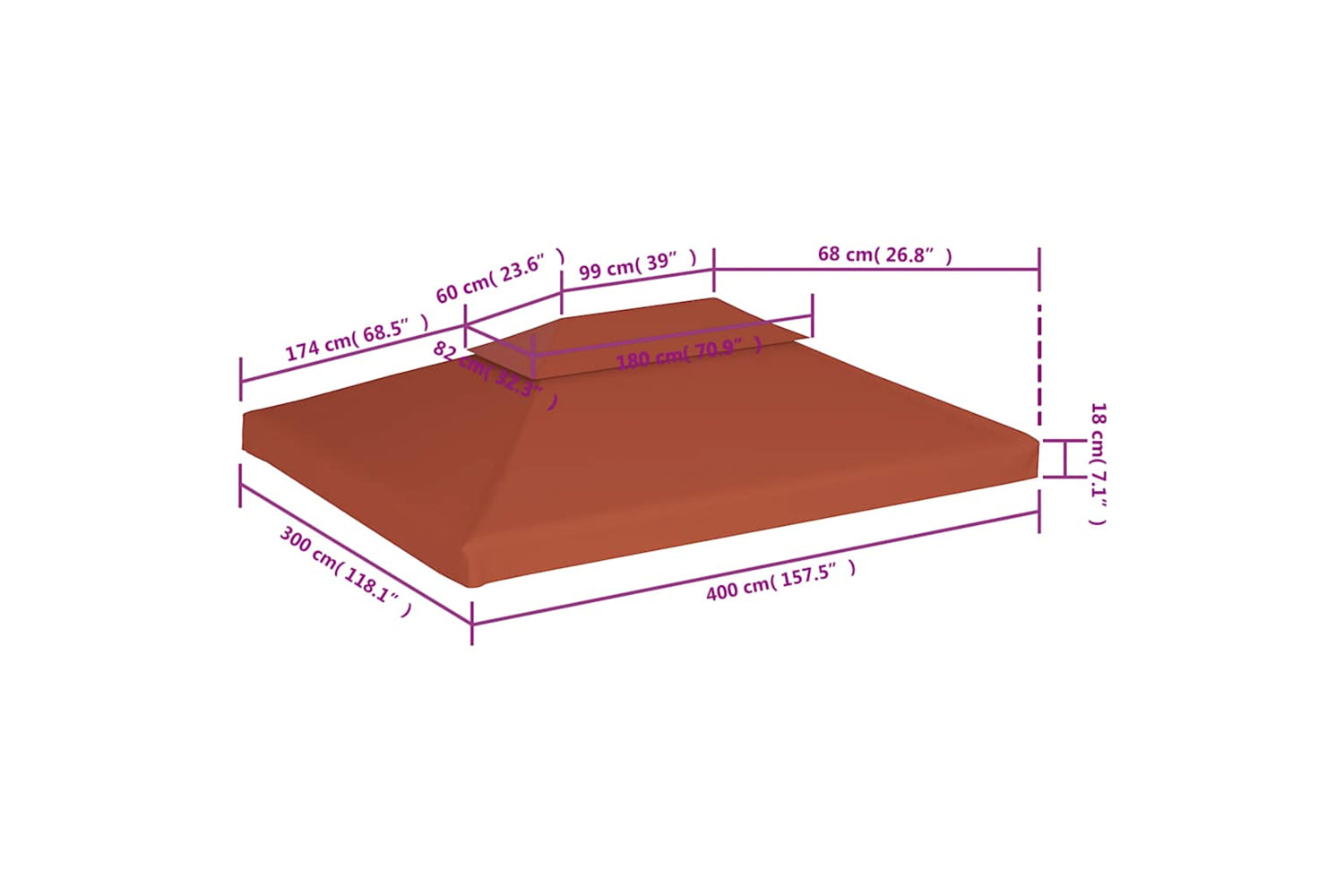 Vidaxl 2-tier Gazebo Top Cover 310 G/m2 4x3 M Terracotta-6