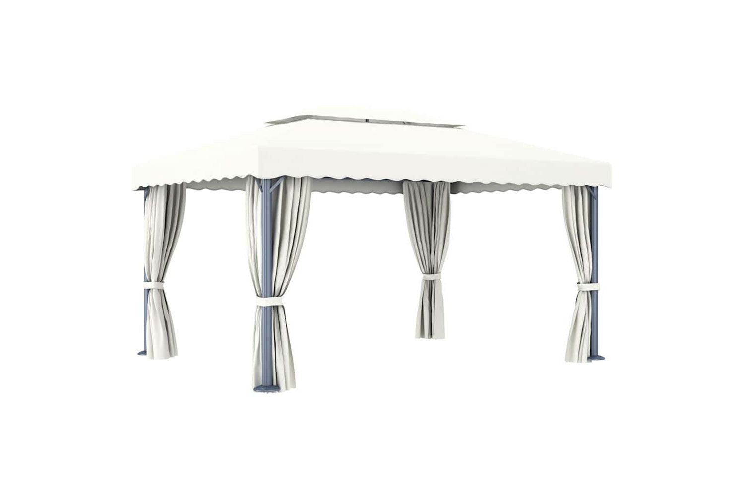 Vidaxl Gazebo With Curtain&led String Lights 4x3 M Cream White-6